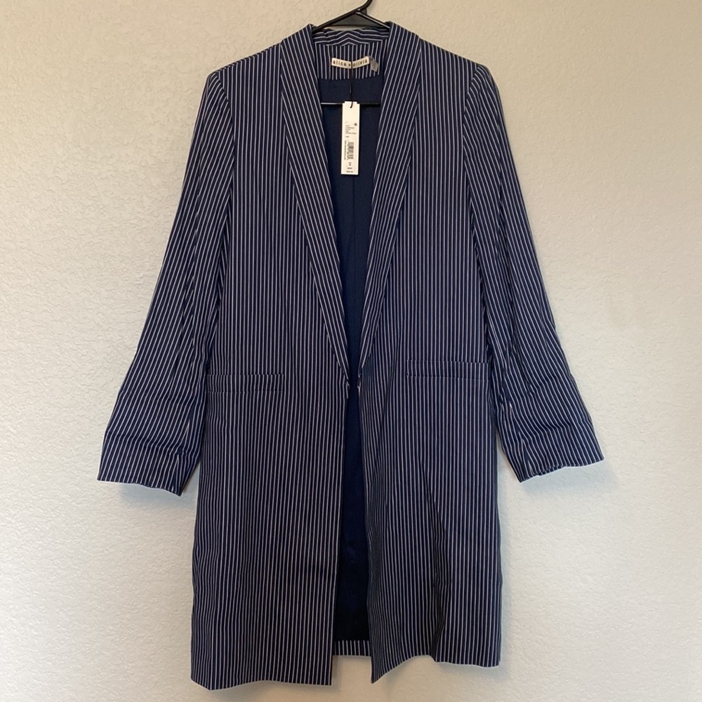 Alice + Olivia Kylie Shawl-Collar Striped Blazer In Love Me Stripe - Medium - Picture 5 of 7